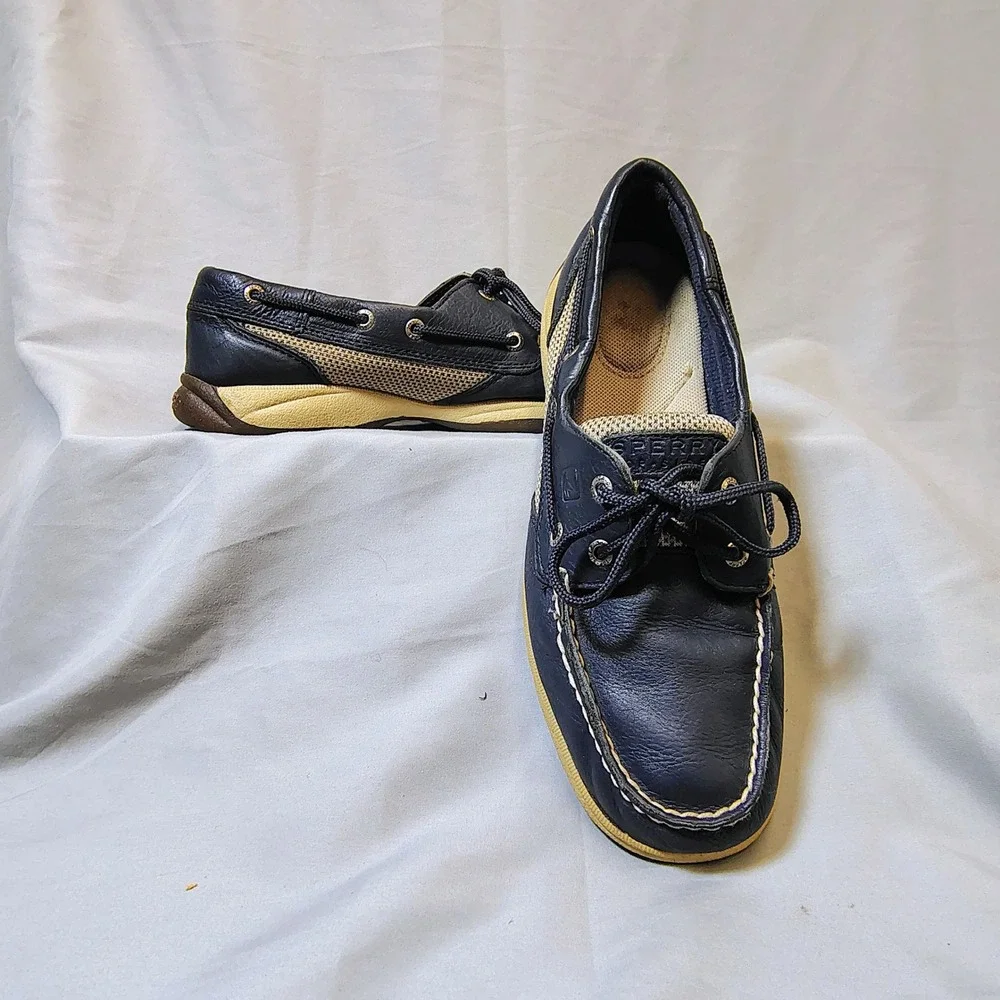 Sperry Top-Sider Bluefish Womens 7M Navy Blue Leather Mesh Boat Shoes 9774761